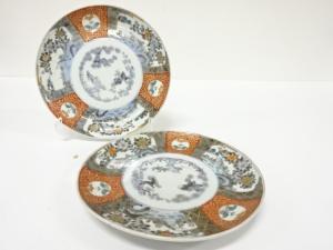 古伊万里　染付色絵　七寸皿　2客